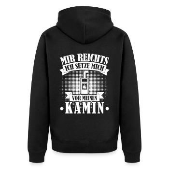 Kamin Ofen Brennholz Kaminofen - Unisex Premium Bio Zip Hoodie - Schwarz - Hinten - Nico (187cm)