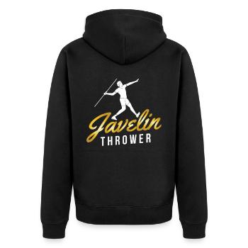 Speerwerfer Speer Speerwurf Speerwerfen - Unisex Premium Bio Zip Hoodie - Schwarz - Hinten - Nico (187cm)