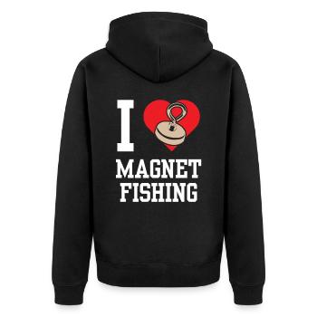 Ich Liebe Magnet Fishing Magnetfischen - Unisex Premium Bio Zip Hoodie - Schwarz - Hinten - Nico (187cm)