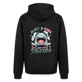 Mädchen, das Haie liebt - Unisex Premium Bio Zip Hoodie - Schwarz - Hinten - Nico (187cm)
