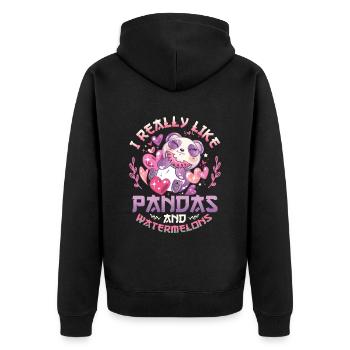 I really like pandas and watermelons - Unisex Premium Organic Zip Hoodie - black - Back - Nico (187cm)