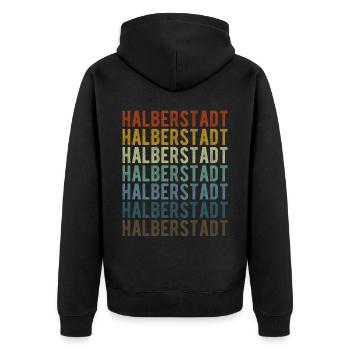 Halberstadt Stadt Retro Vintage - Unisex Premium Bio Zip Hoodie - Schwarz - Hinten - Nico (187cm)