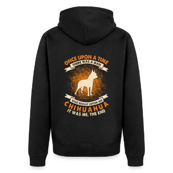 Einmal - Chihuahua - Unisex Premium Bio Zip Hoodie - Schwarz - Hinten - Nico (187cm)
