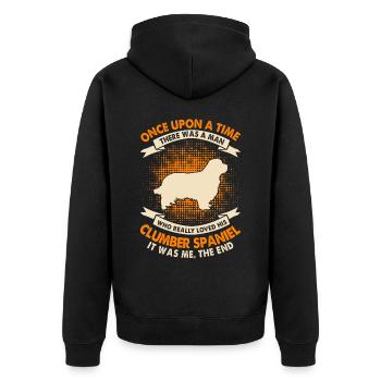 Einmal Zeit - Clumber Spaniel - Unisex Premium Bio Zip Hoodie - Schwarz - Hinten - Nico (187cm)