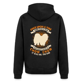 Es War Einmal - Chow-Chow - Unisex Premium Bio Zip Hoodie - Schwarz - Hinten - Nico (187cm)