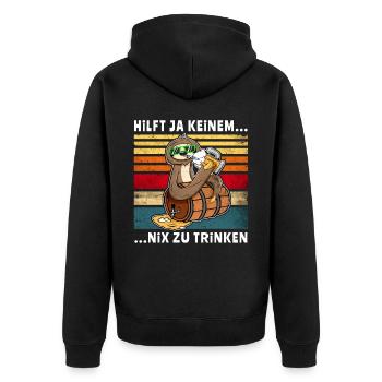 Bier Nix Trinken Faultier Trinksprüche - Unisex Premium Bio Zip Hoodie - Schwarz - Hinten - Nico (187cm)