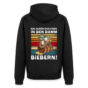Bier Damm Biebern Faultier Trinksprüche - Unisex Premium Bio Zip Hoodie - Schwarz - Hinten - Nico (187cm)
