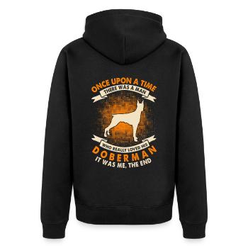 Es War Einmal - Dobermann - Unisex Premium Bio Zip Hoodie - Schwarz - Hinten - Nico (187cm)