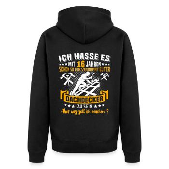 Dachdecker 16. Geburtstag 16 Jahre Dachdecken - Unisex Premium Bio Zip Hoodie - Schwarz - Hinten - Nico (187cm)
