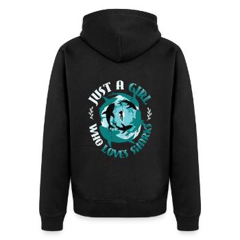 Mädchen, das Haie liebt - Unisex Premium Bio Zip Hoodie - Schwarz - Hinten - Nico (187cm)