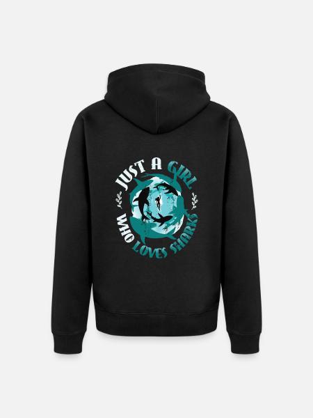 Fille qui aime les requins - Veste à capuche bio Premium Unisexe - noir