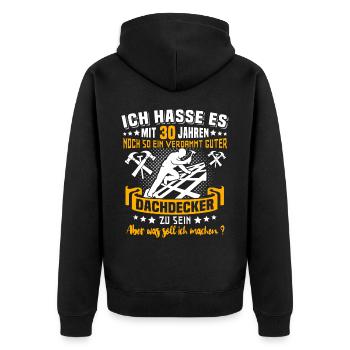 Dachdecker 30. Geburtstag 30 Jahre Dachdecken - Unisex Premium Bio Zip Hoodie - Schwarz - Hinten - Nico (187cm)