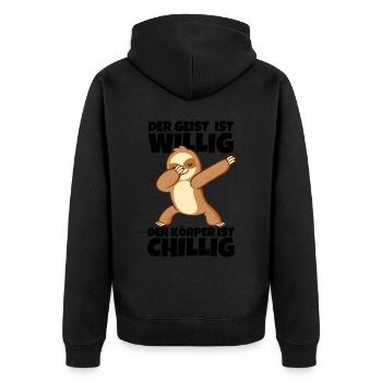 Dabbendes Faultier Spruch für Faulenzer - Unisex Premium Bio Zip Hoodie - Schwarz - Hinten - Nico (187cm)