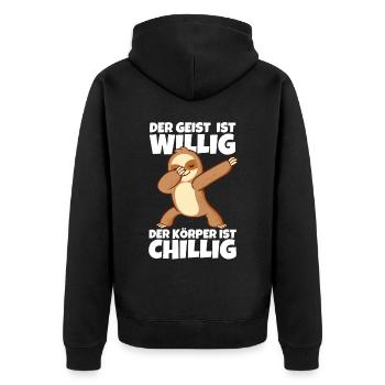 Dabbendes Faultier Spruch für Faulenzer - Unisex Premium Bio Zip Hoodie - Schwarz - Hinten - Nico (187cm)