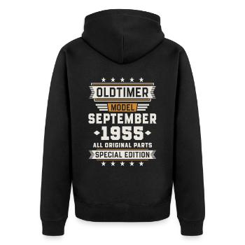 Oldtimer September 1955 Geburtstag Geschenk - Unisex Premium Bio Zip Hoodie - Schwarz - Hinten - Nico (187cm)