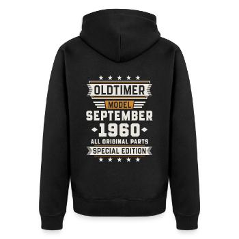 Oldtimer September 1960 Geburtstag Geschenk - Unisex Premium Bio Zip Hoodie - Schwarz - Hinten - Nico (187cm)