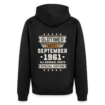 Oldtimer September 1961 Birthday Gift - Unisex Premium Organic Zip Hoodie - black - Back - Nico (187cm)