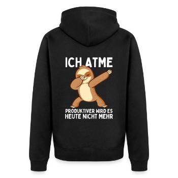 Dabbendes Faultier Spruch für Faulenzer - Unisex Premium Bio Zip Hoodie - Schwarz - Hinten - Nico (187cm)