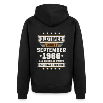 Oldtimer September 1968 Birthday Gift - Unisex Premium Organic Zip Hoodie - black - Back - Nico (187cm)
