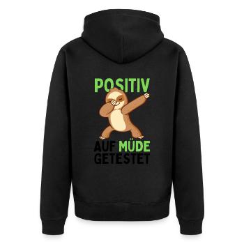 Dabbendes Faultier Spruch für Faulenzer - Unisex Premium Bio Zip Hoodie - Schwarz - Hinten - Nico (187cm)