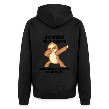 Dabbendes Faultier Spruch für Faulenzer - Unisex Premium Bio Zip Hoodie - Schwarz - Hinten - Nico (187cm)