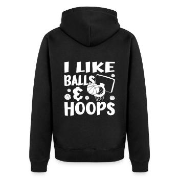 I Like Balls & Hoops - Funny Basketball Fan Gifts - Unisex Premium Bio Zip Hoodie - Schwarz - Hinten - Nico (187cm)