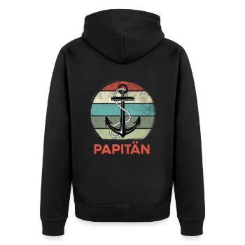 Papitän werdender Papa 2021 Vater Spruch Geschenk - Unisex Premium Bio Zip Hoodie - Schwarz - Hinten - Nico (187cm)