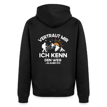 Wandern Vertrau mir ich kenne den Weg - Unisex Premium Bio Zip Hoodie - Schwarz - Hinten - Nico (187cm)