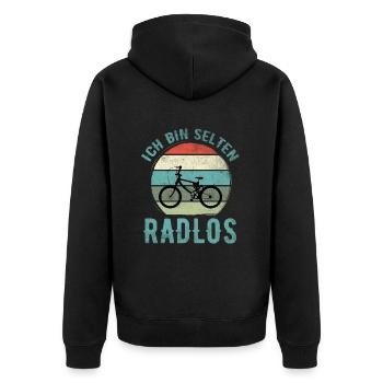 Ich Bin Selten Radlos - Fahrrad - Unisex Premium Bio Zip Hoodie - Schwarz - Hinten - Nico (187cm)
