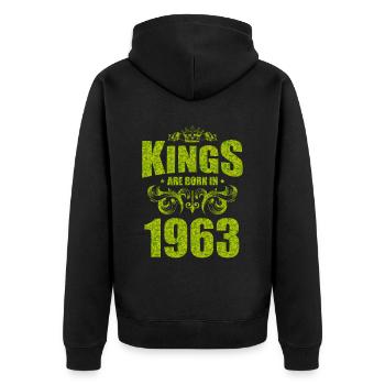 kings are born 1963 - Unisex Premium Organic Zip Hoodie - black - Back - Nico (187cm)