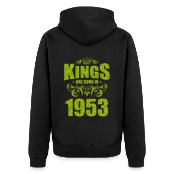 kings are born 1953 - Unisex Premium Bio Zip Hoodie - Schwarz - Hinten - Nico (187cm)