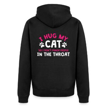 Ich Umarme Meine Katze, Damit Ich Keine Leute - Unisex Premium Bio Zip Hoodie - Schwarz - Hinten - Nico (187cm)