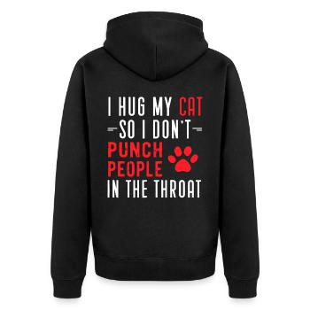 Ich Umarme Meine Katze, Damit Ich Keine Leute - Unisex Premium Bio Zip Hoodie - Schwarz - Hinten - Nico (187cm)
