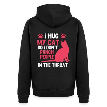 Ich Umarme Meine Katze, Damit Ich Keine Leute - Unisex Premium Bio Zip Hoodie - Schwarz - Hinten - Nico (187cm)
