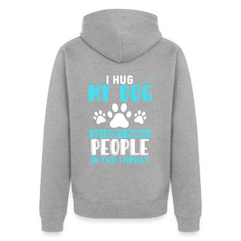 Ich Umarme Meinen Hund, Damit Ich Keine Leute - Unisex Premium Bio Zip Hoodie - Grau meliert - Hinten - Nico (187cm)