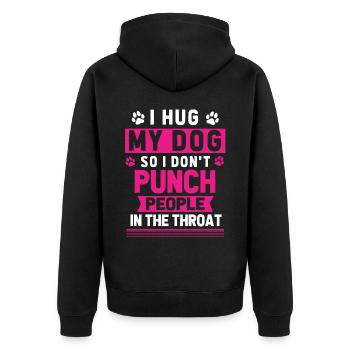 Ich Umarme Meinen Hund, Damit Ich Keine Leute - Unisex Premium Bio Zip Hoodie - Schwarz - Hinten - Nico (187cm)