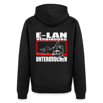 Hund Bulldogge Statement Spruch - E-LAN - Hund - Unisex Premium Bio Zip Hoodie - Schwarz - Hinten - Nico (187cm)