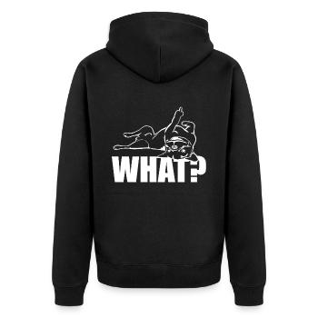 Dog Bulldog Statement Saying - WHAT? - Dog - Unisex Premium Organic Zip Hoodie - black - Back - Nico (187cm)