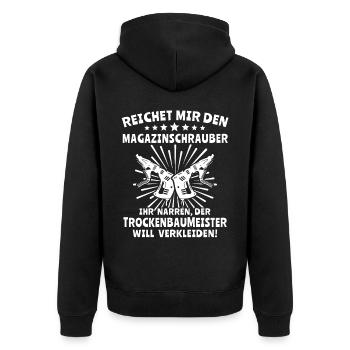 Trockenbaumonteur Trockenbauer - Unisex Premium Bio Zip Hoodie - Schwarz - Hinten - Nico (187cm)