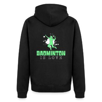 Badminton Spruch - Unisex Premium Bio Zip Hoodie - Schwarz - Hinten - Nico (187cm)