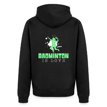 Badminton - Unisex Premium Bio Zip Hoodie - Schwarz - Hinten - Nico (187cm)