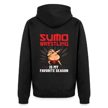 Sumo Ringen Ringkamp Ringersport Mawashi - Unisex Premium Bio Zip Hoodie - Schwarz - Hinten - Nico (187cm)