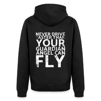 Fahre Niemals Schneller Als Dein Wächter Für - Unisex Premium Bio Zip Hoodie - Schwarz - Hinten - Nico (187cm)
