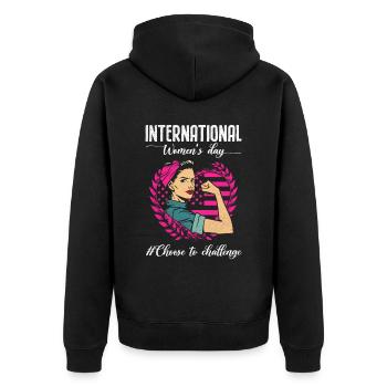 International Women's Day #choose To Challenge - Unisex Premium Organic Zip Hoodie - black - Back - Nico (187cm)