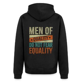 Men of quality are not afraid of - Unisex Premium Organic Zip Hoodie - black - Back - Nico (187cm)