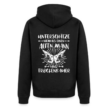 Trockenbaumonteur Trockenbauer - Unisex Premium Bio Zip Hoodie - Schwarz - Hinten - Nico (187cm)