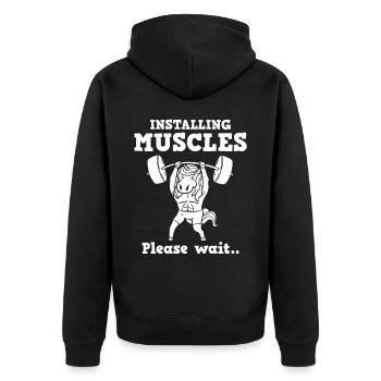 Einhorn Muskel Workout Fitness Training Sport - Unisex Premium Bio Zip Hoodie - Schwarz - Hinten - Nico (187cm)