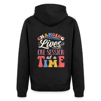 ABA -Therapeut, ABA -Therapie, Therapeut, SPEd - Unisex Premium Bio Zip Hoodie - Schwarz - Hinten - Nico (187cm)