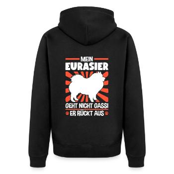 Eurasier Gassi gehen Eurasian Dog - Unisex Premium Bio Zip Hoodie - Schwarz - Hinten - Nico (187cm)