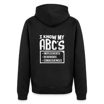 ABA -Therapeut, ABA -Therapie, Therapeut, SPEd - Unisex Premium Bio Zip Hoodie - Schwarz - Hinten - Nico (187cm)